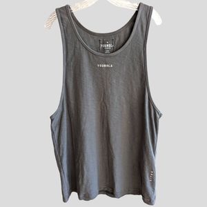 YoungLA Mens Tank Top Large Gray Workout White Logo Cotton Bodybuilding Fitness